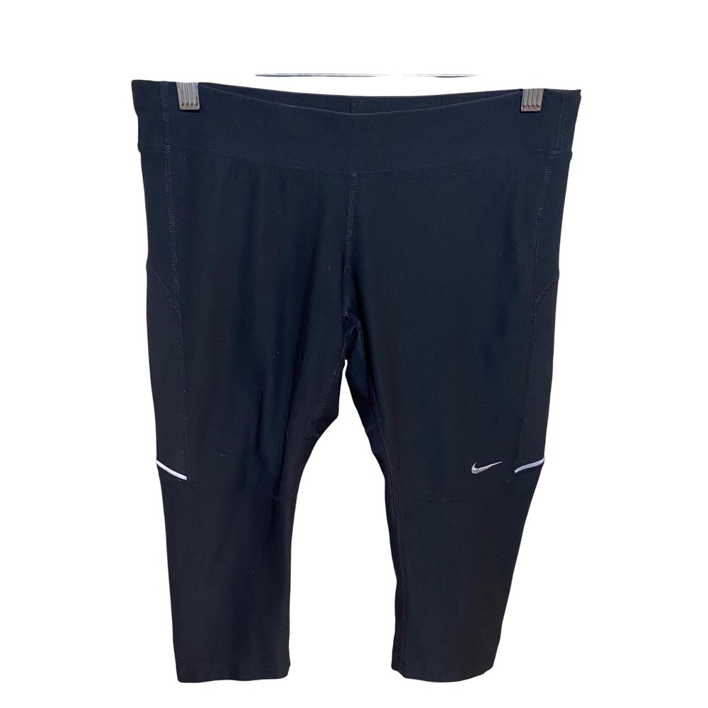 Nike Dri-FIT Womens Black Running Leggings Capri Cropped Reflective Size M